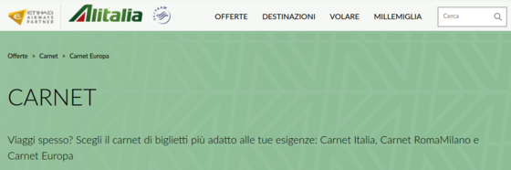 I Carnet Voli Alitalia