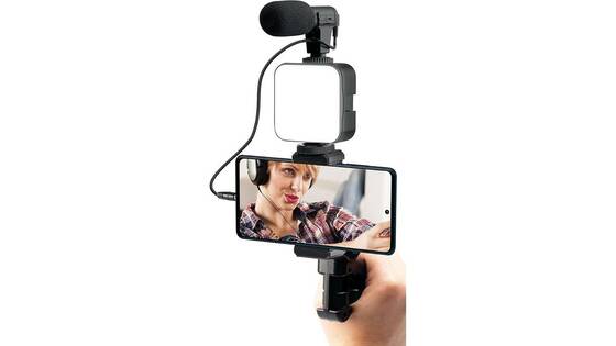 Kit Vlogging Professionale Treppiede Smartphone Luce LED Microfono Telecomando Bluetooth per TikTok e Streaming