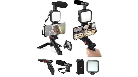 Kit Video Smartphone Professionale LED Microfono Treppiede per Vlog e Streaming