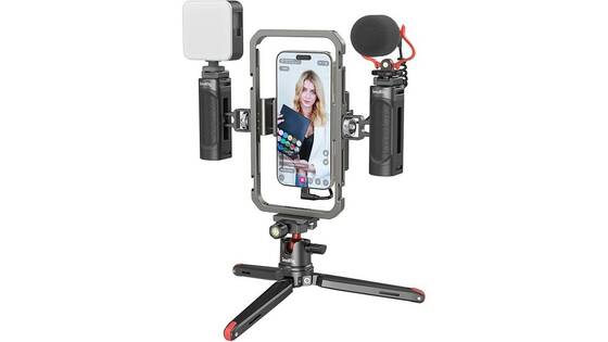 SMALLRIG Phone Video Rig Kit Stabilizzatore Treppiede Microfono Luce LED Maniglia Power Bank 3384C