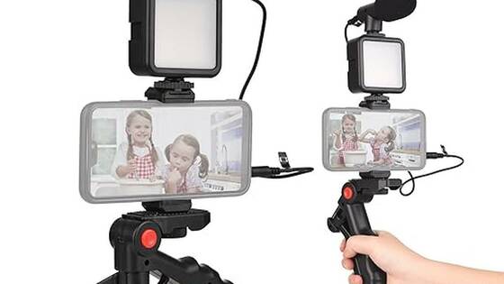 Andoer Kit Vlog Smartphone Mini Luce Microfono Treppiede Regolabile Live Streaming